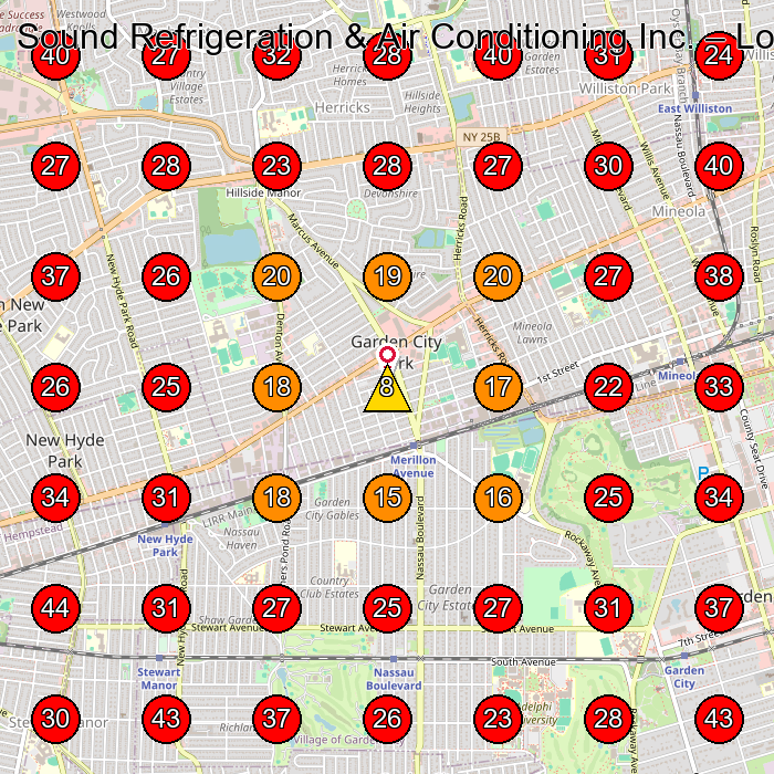 Sound Refrigeration & Air Conditioning Inc. GeoGrid visibility map for Air Conditioning Contractor in Floral Park